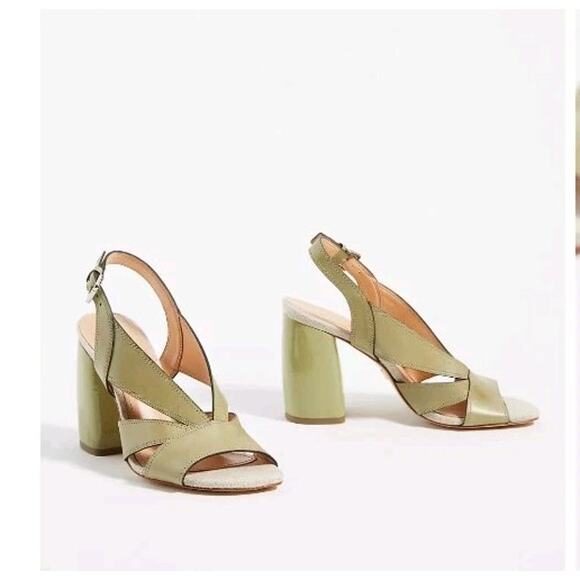 Anthropologie Shoes - Anthropologie Vicenza Leather Women Jade Green Stacked 4" Heel Sandal Size 8 US